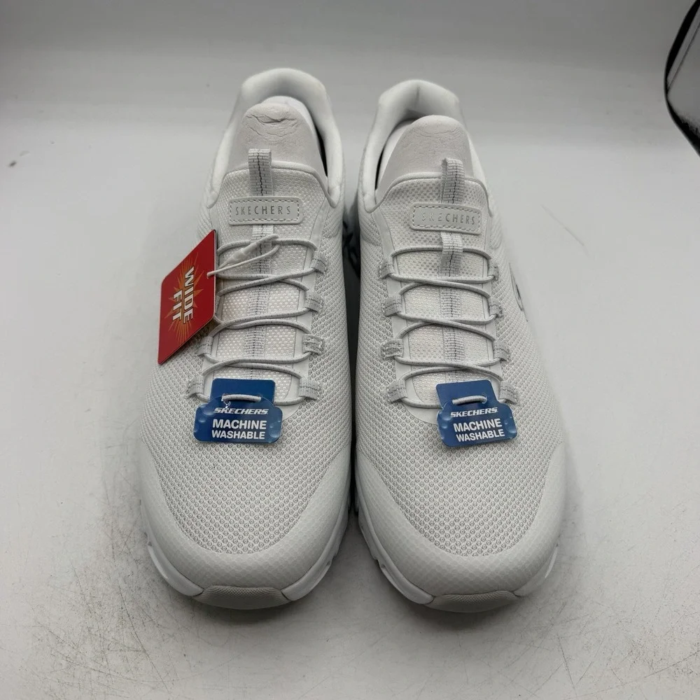 Skechers Glide Step Glistened Shoes Womens Sz 11 W WIDE White Slip On Sneakers